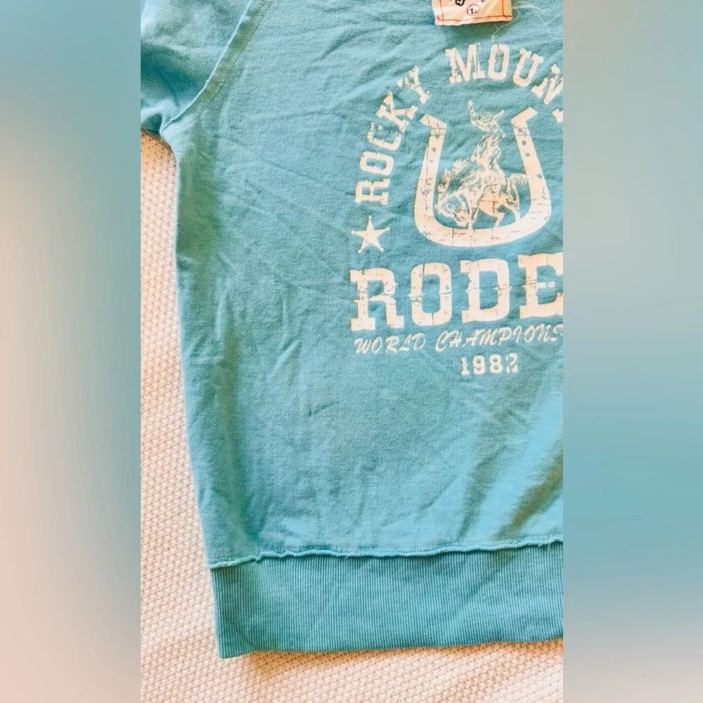 SCRAPBOOK Turquoise Rodeo Sweatshirt w Raw Hem - Picture 7 of 15